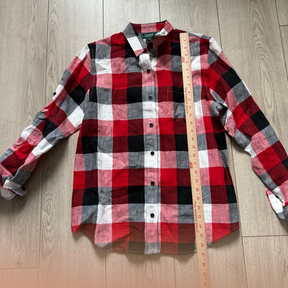 Lauren Ralph Lauren Button-Up Shirt Top Women Size Medium Multicolor Check Plaid